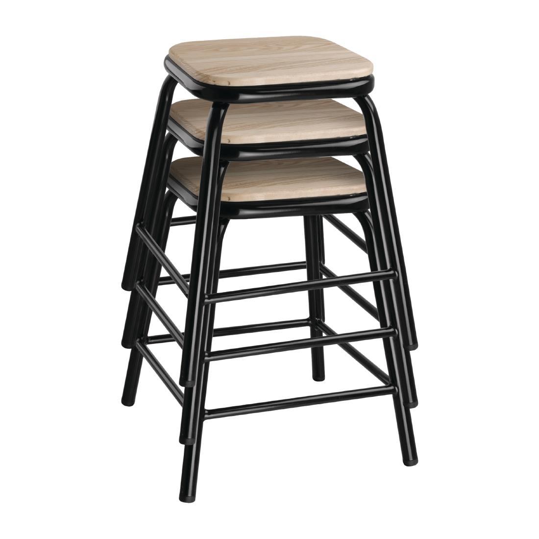 Bolero Cantina Low Stools with Wooden Seat Pad Black (Pack of 4) - DE481  - 7