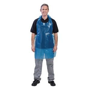 Disposable Polythene Bib Aprons 14.5 Micron Blue (Pack of 100) - A305  - 1