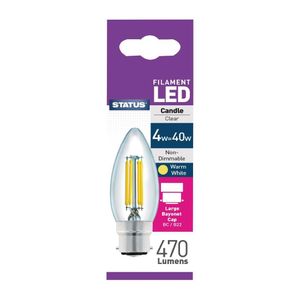 Status Filament LED Candle BC Warm White Light Bulb 4/40w - FW519  - 1