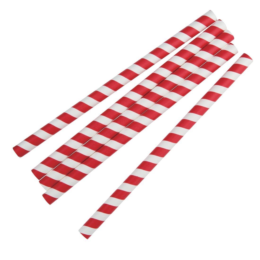 Fiesta Compostable Individually Wrapped Paper Smoothie Straws Red Stripes (Pack of 250) - FP443  - 1