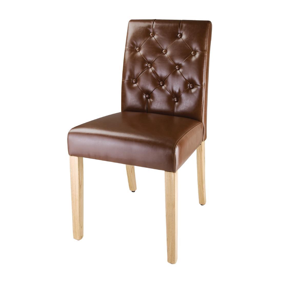Bolero Chiswick Button Dining Chairs Tan Leather (Pack of 2) - DT699  - 1