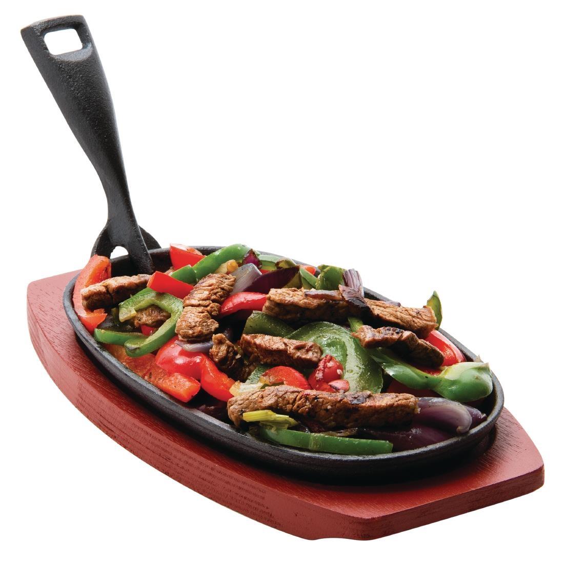 Olympia Cast Iron Oval Sizzler with Wooden Stand 240mm (Pack of 6) - SA290  - 3