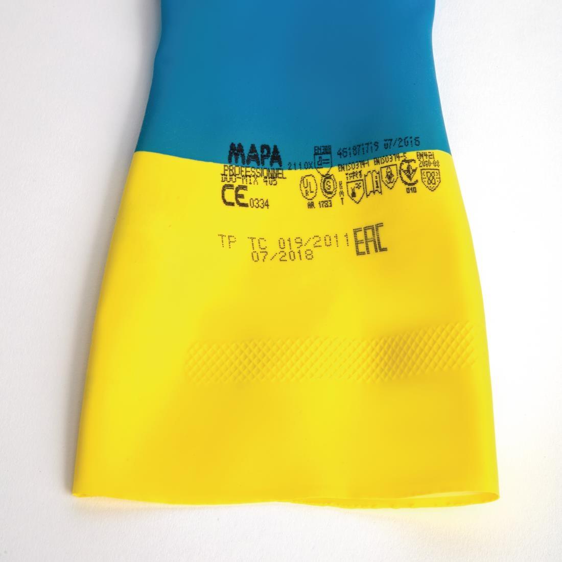 MAPA Alto 405 Liquid-Proof Heavy-Duty Janitorial Gloves Blue and Yellow Medium - FA296-M  - 2