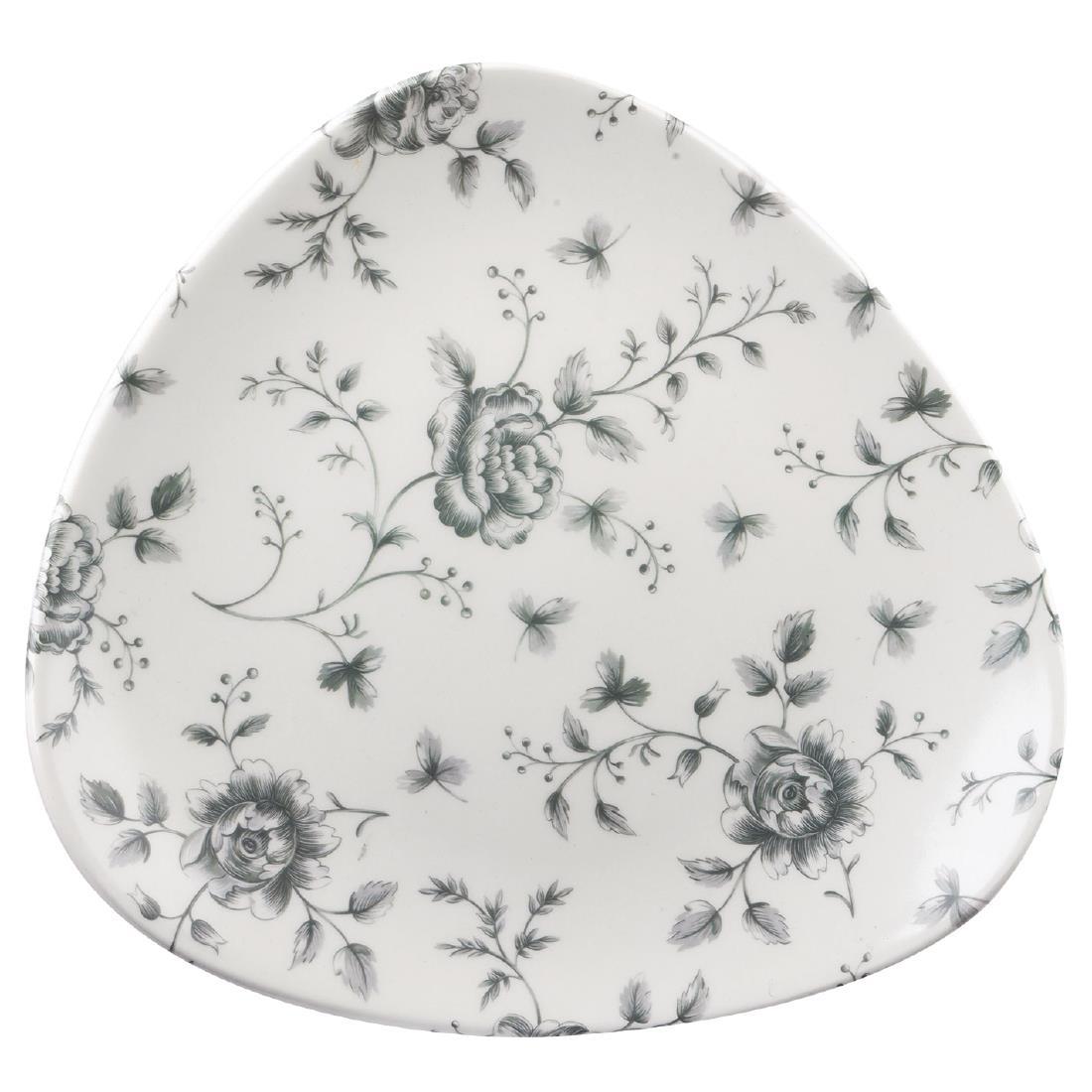 Churchill Vintage Prints Grey Rose Chintz Pattern Triangle Plate 229mm (Pack of 12) - CP546  - 1