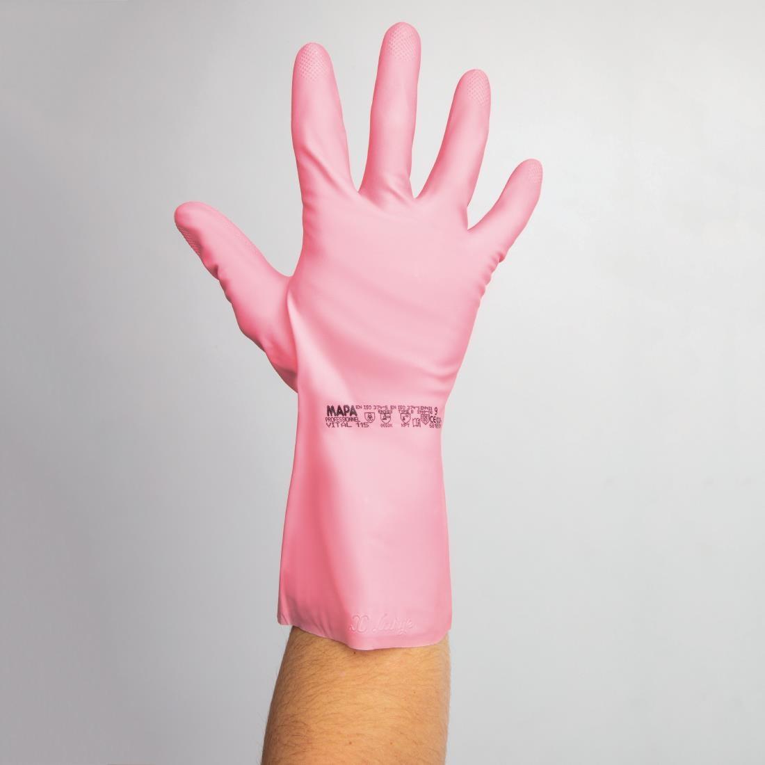MAPA Vital 115 Liquid-Proof Light-Duty Janitorial Gloves Pink Large - FA290-L  - 6