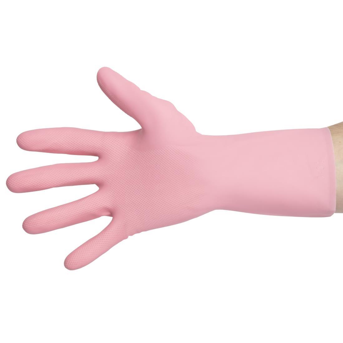 MAPA Vital 115 Liquid-Proof Light-Duty Janitorial Gloves Pink Medium - FA290-M  - 5