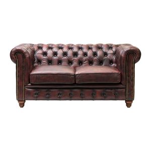 Chesterfield Leather Two-Seater Sofa Antique Red