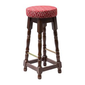Classic Dark Wood High Bar Stool with Red Diamond Seat (Pack of 2)