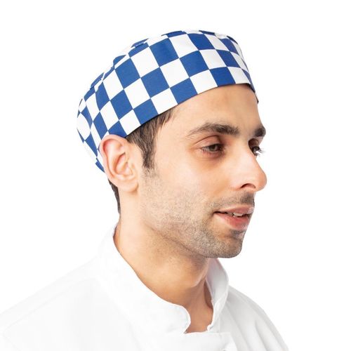 Whites Chefs Skull Cap Big Blue and White Check