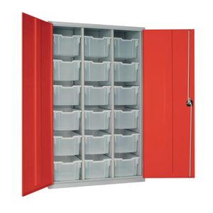 18 Tray High-Capacity Storage Cupboard - Red with Transparent Trays - HR690 - 1