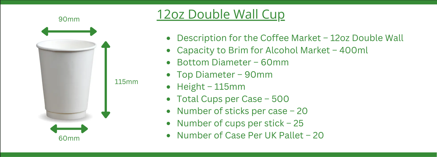 12oz Printed Double Wall Cup Specifications