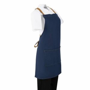 Southside Short Length X-Cross Back Bib Apron Denim Blue with Tan Ties - BA159 - 3