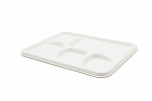 5 Compartment Bagasse Meal Tray Lid (Case of 400) - 1