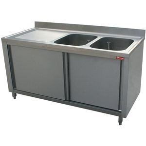 Diamond L1621S-AS Sink 2 Tanks 400X500Xh275, Left Draining Board On Cupboard With 2 Sliding Doors - L1621S-AS - 1