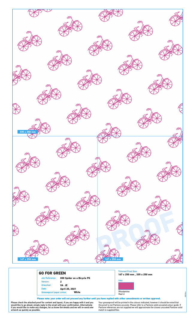 2000 x Spider on a Bicycle Custom Printed Greaseproof Paper Sheets - CSTM-SPD-GREASE - 1