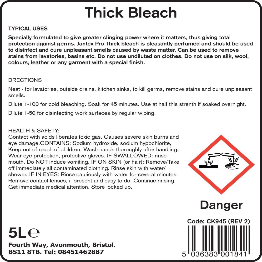 Jantex Pro Thick Bleach Concentrate 5Ltr - CK945  - 3
