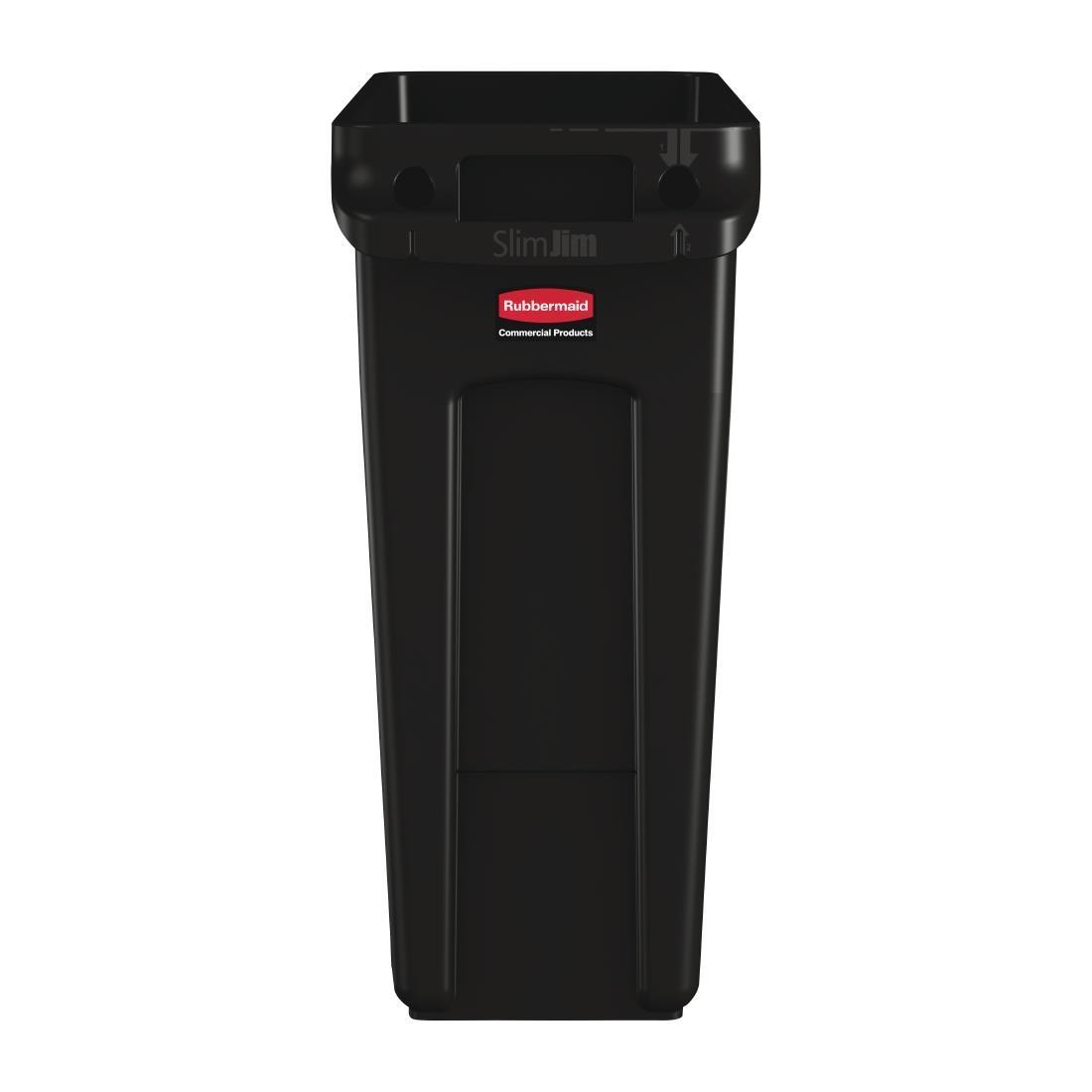 Rubbermaid Slim Jim Container With Venting Channels Black 60Ltr - CP652  - 2
