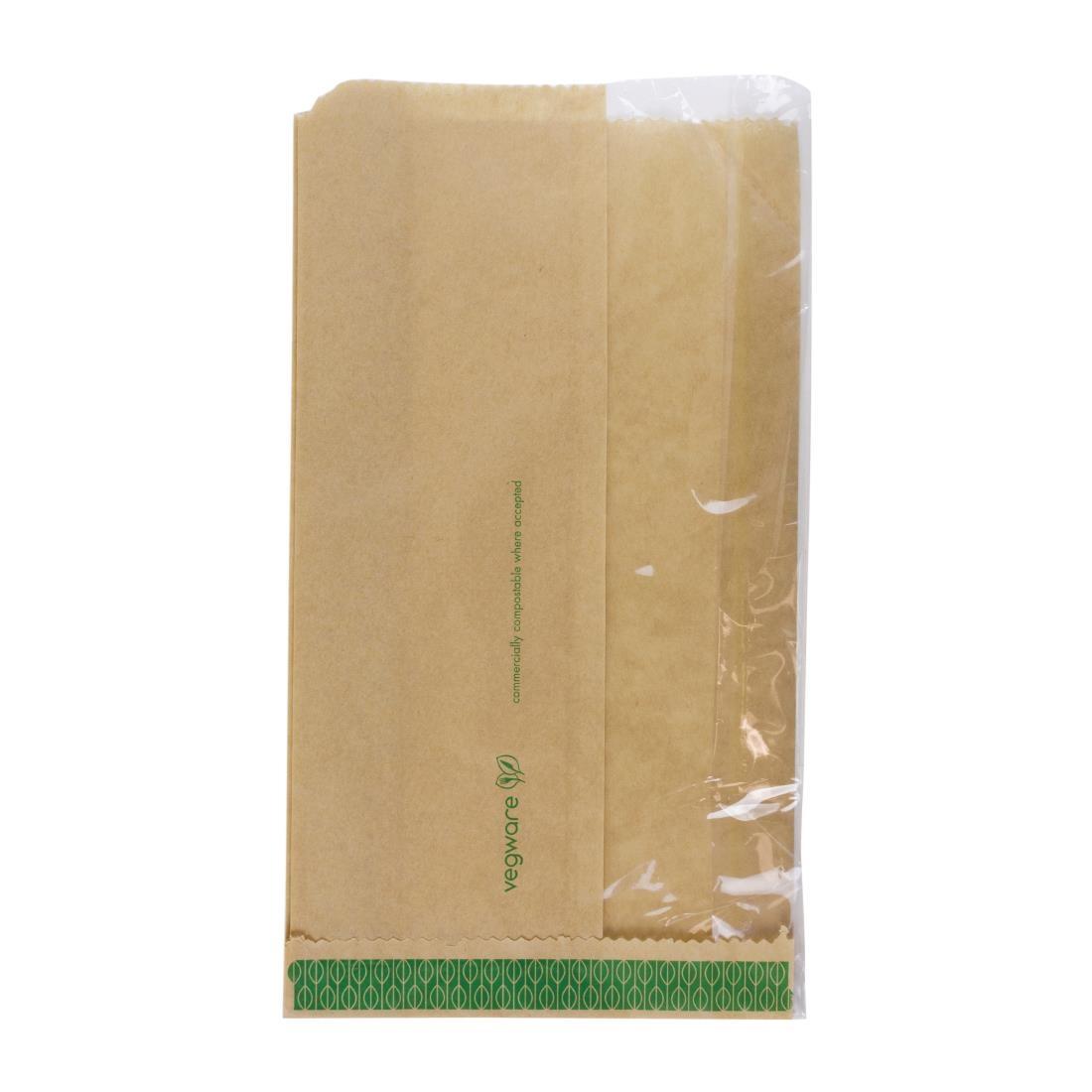 Vegware Compostable Kraft Greaseproof Food Bags With PLA Window 280 x 150mm (Pack of 1000) - FC894  - 1