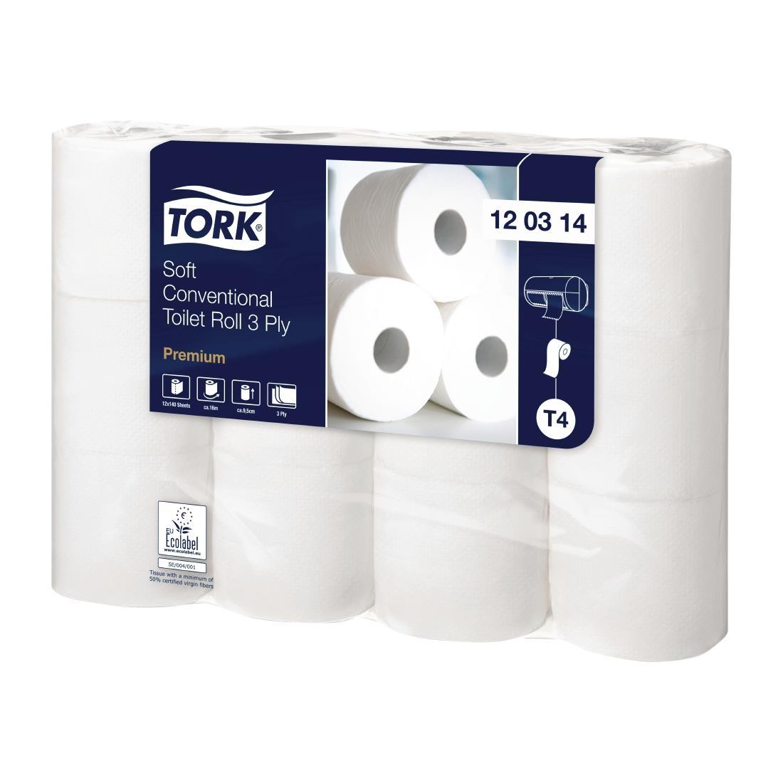 Tork Premium Conventional Wrapped 3-Ply Toilet Roll (Pack of 12 x 8) - FS377  - 1
