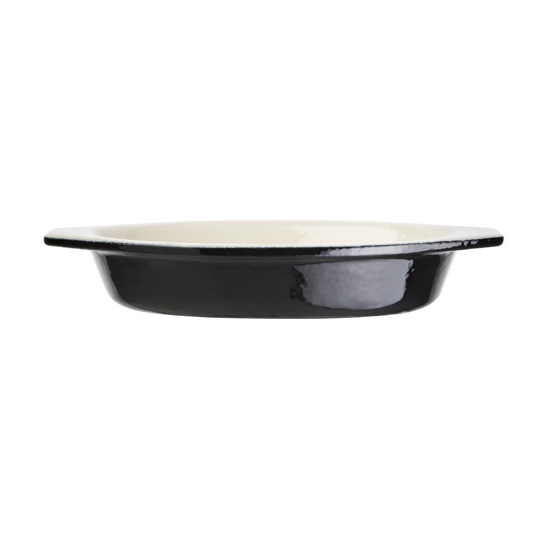 Vogue Black Cast Iron Oval Gratin Dish 650ml - U563  - 2