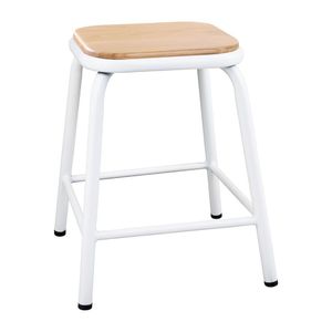 Bolero Cantina Low Stools with Wooden Seat Pad White (Pack of 4) - FB933  - 1