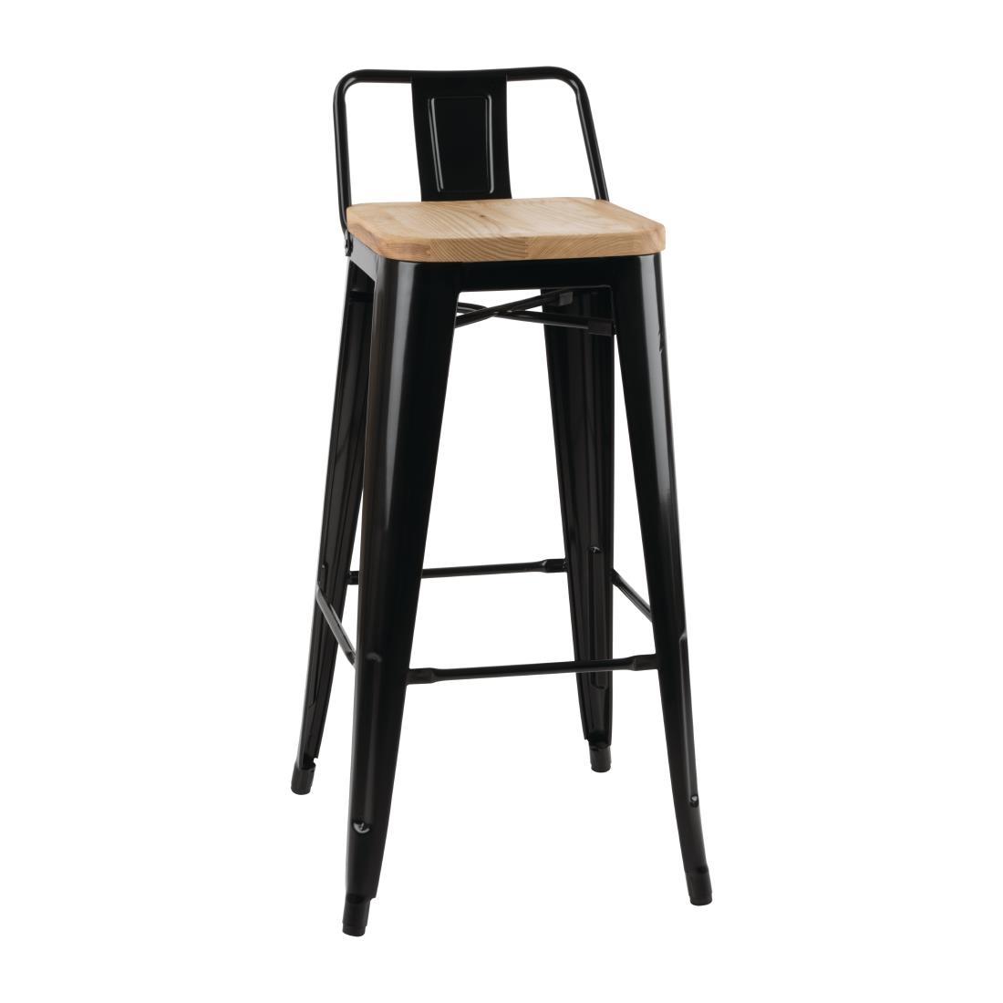 Bolero Bistro Backrest High Stools with Wooden Seat Pad Black (Pack of 4) - FB623  - 1