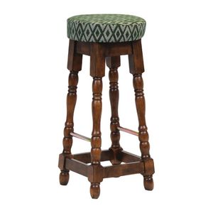 Classic Rubber Wood High Bar Stool with Green Diamond Seat (Pack of 2) - FT403  - 1