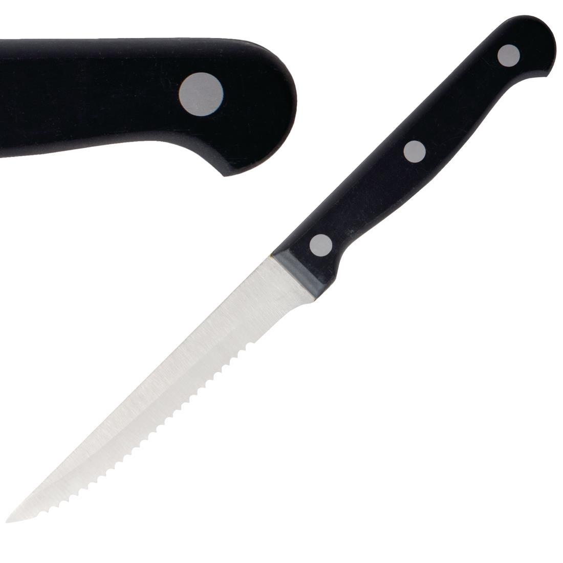 Olympia Serrated Steak Knives Black Handle (Pack of 12) - C134  - 1