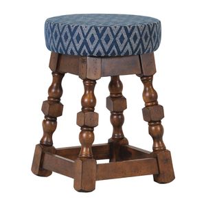 Classic Rubber Wood Low Bar Stool with Blue Diamond Seat (Pack of 2) - FT406  - 1