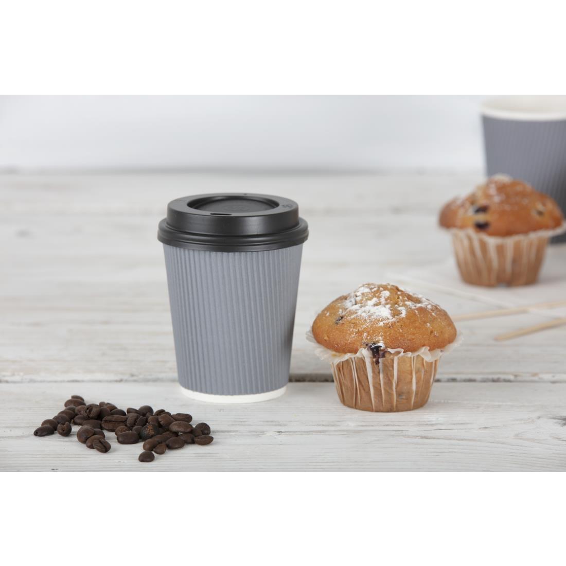 Fiesta Recyclable Coffee Cups Ripple Wall Charcoal 225ml / 8oz (Pack of 500) - GP433  - 5