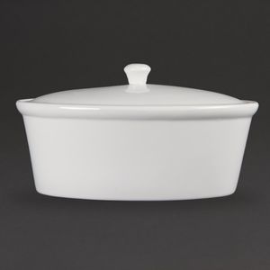 Olympia Whiteware Oval Casserole Dish with Lid 2.2Ltr - CB712  - 1