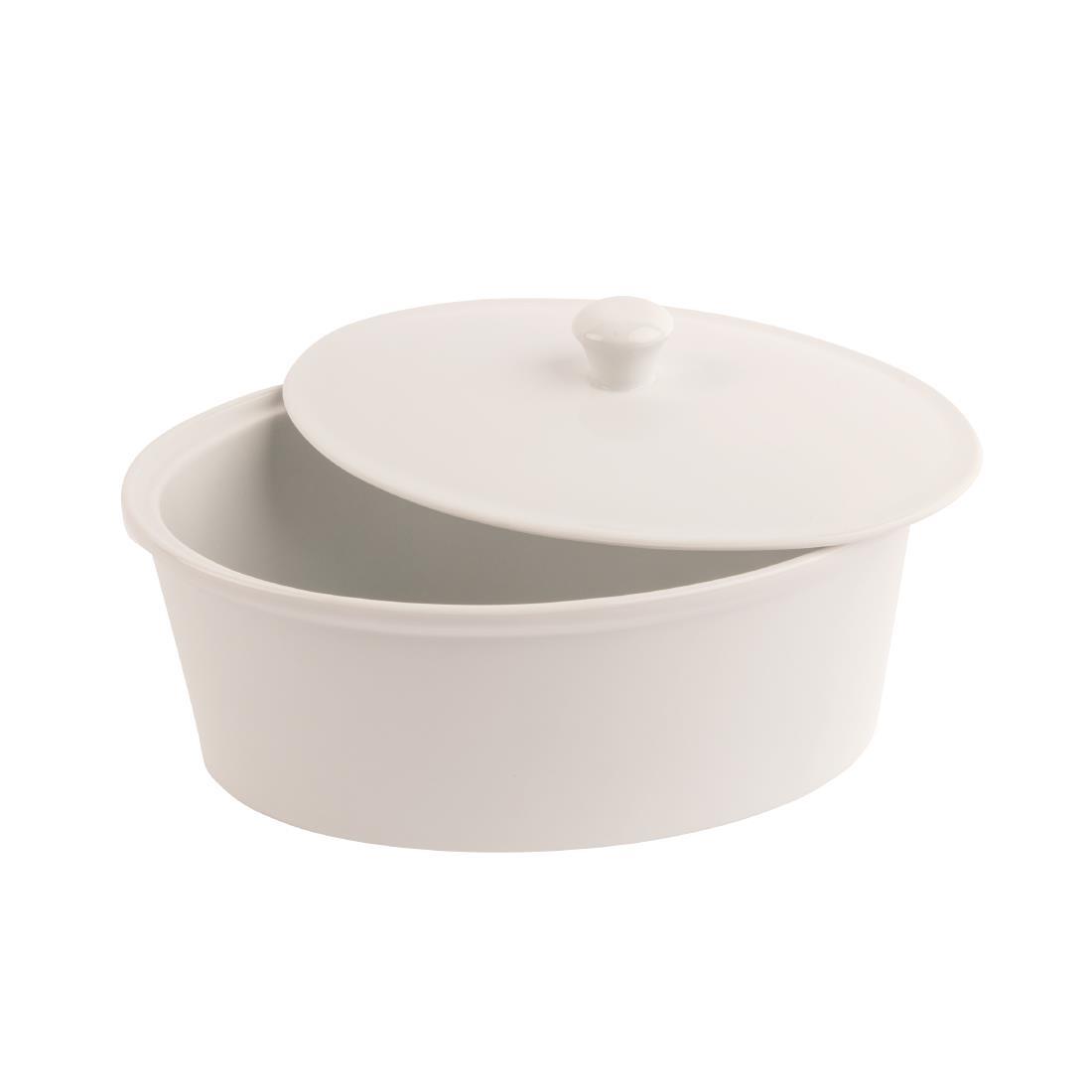 Olympia Whiteware Oval Casserole Dish with Lid 2.2Ltr - CB712  - 5