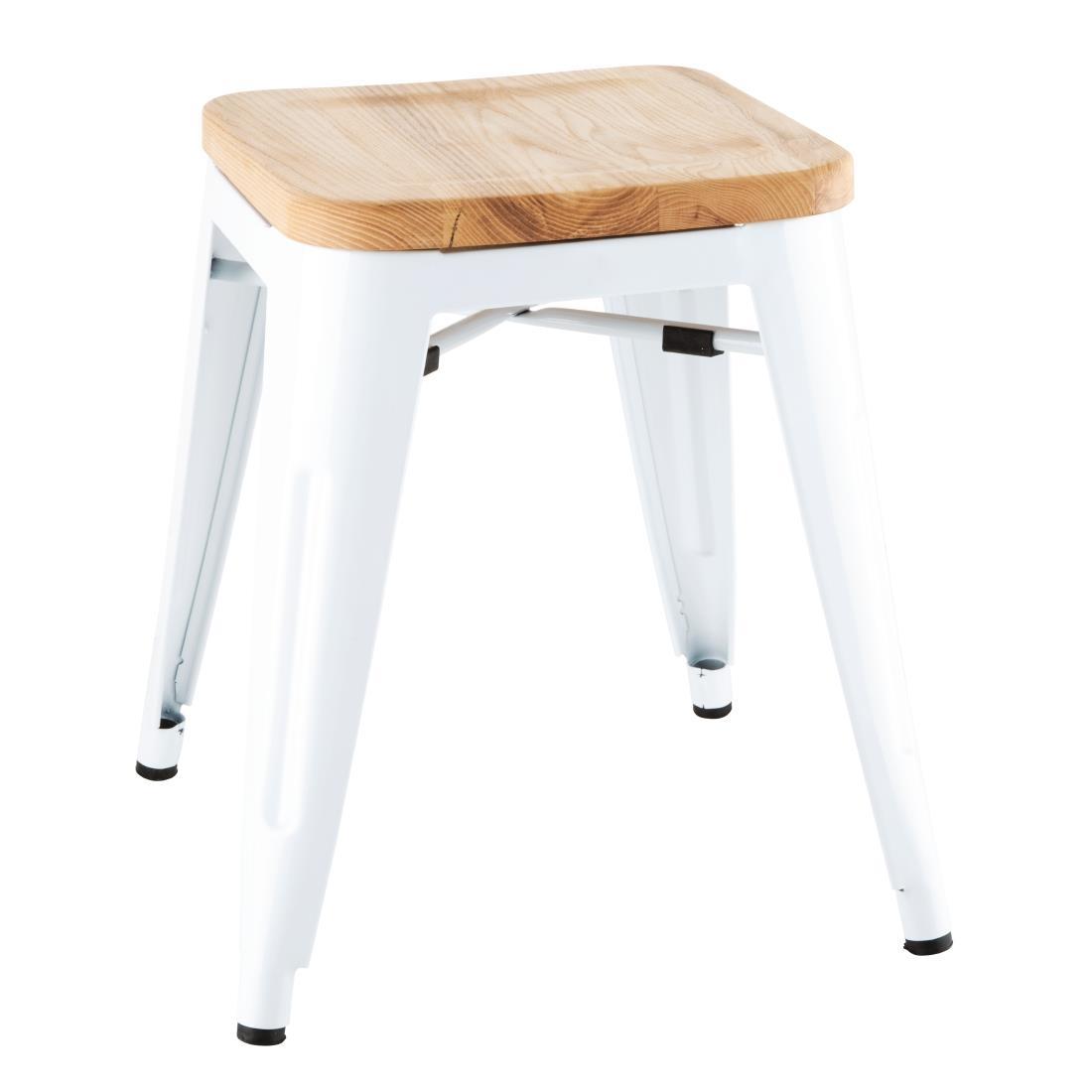 Bolero Bistro Low Stools with Wooden Seatpad White (Pack of 4) - DW738  - 1