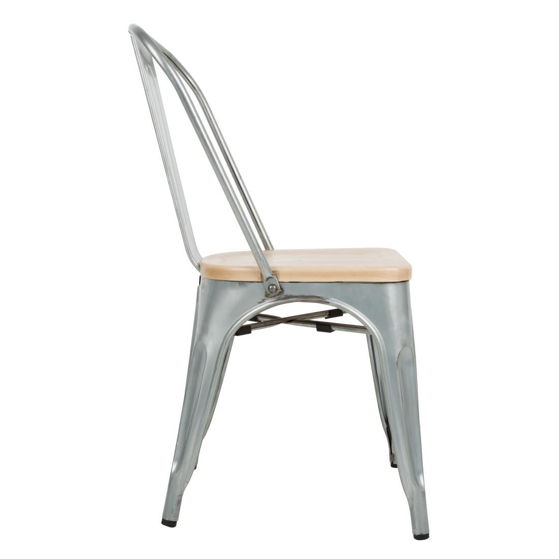 Bolero Bistro Side Chairs with Wooden Seat Pad Galvanised Steel (Pack of 4) - GM642  - 3