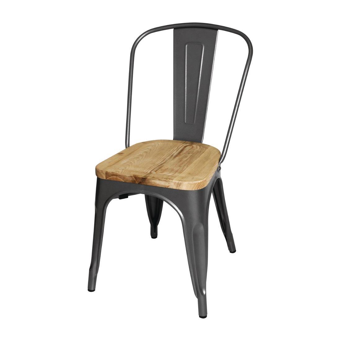 Bolero Bistro Side Chairs with Wooden Seat Pad Gun Metal (Pack of 4) - GG708  - 2