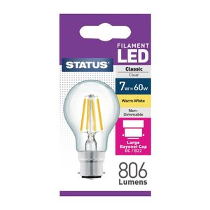 Status Filament LED GLS BC Warm White Light Bulb 7/60w - FW518  - 1