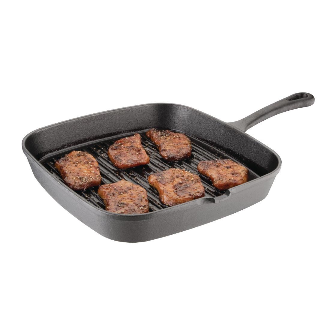 Vogue Square Cast Iron Ribbed Skillet Pan 241mm - M653  - 5