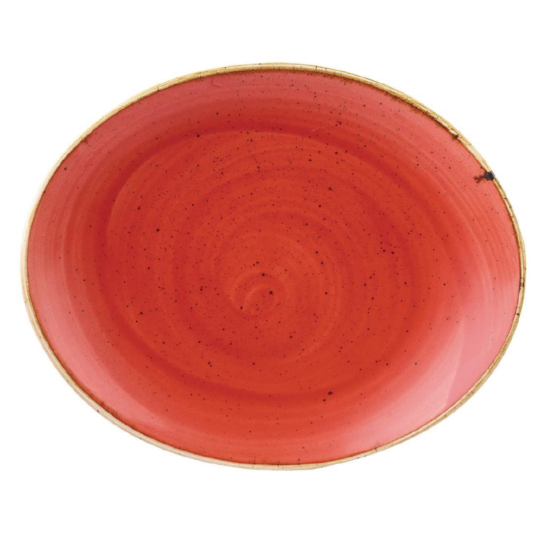 Churchill Stonecast Oval Coupe Plate Berry Red 192mm (Pack of 12) - DB072  - 1