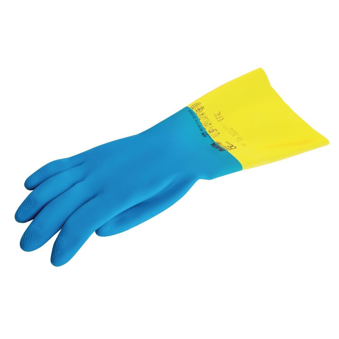 MAPA Alto 405 Liquid-Proof Heavy-Duty Janitorial Gloves Blue and Yellow Medium - FA296-M  - 5