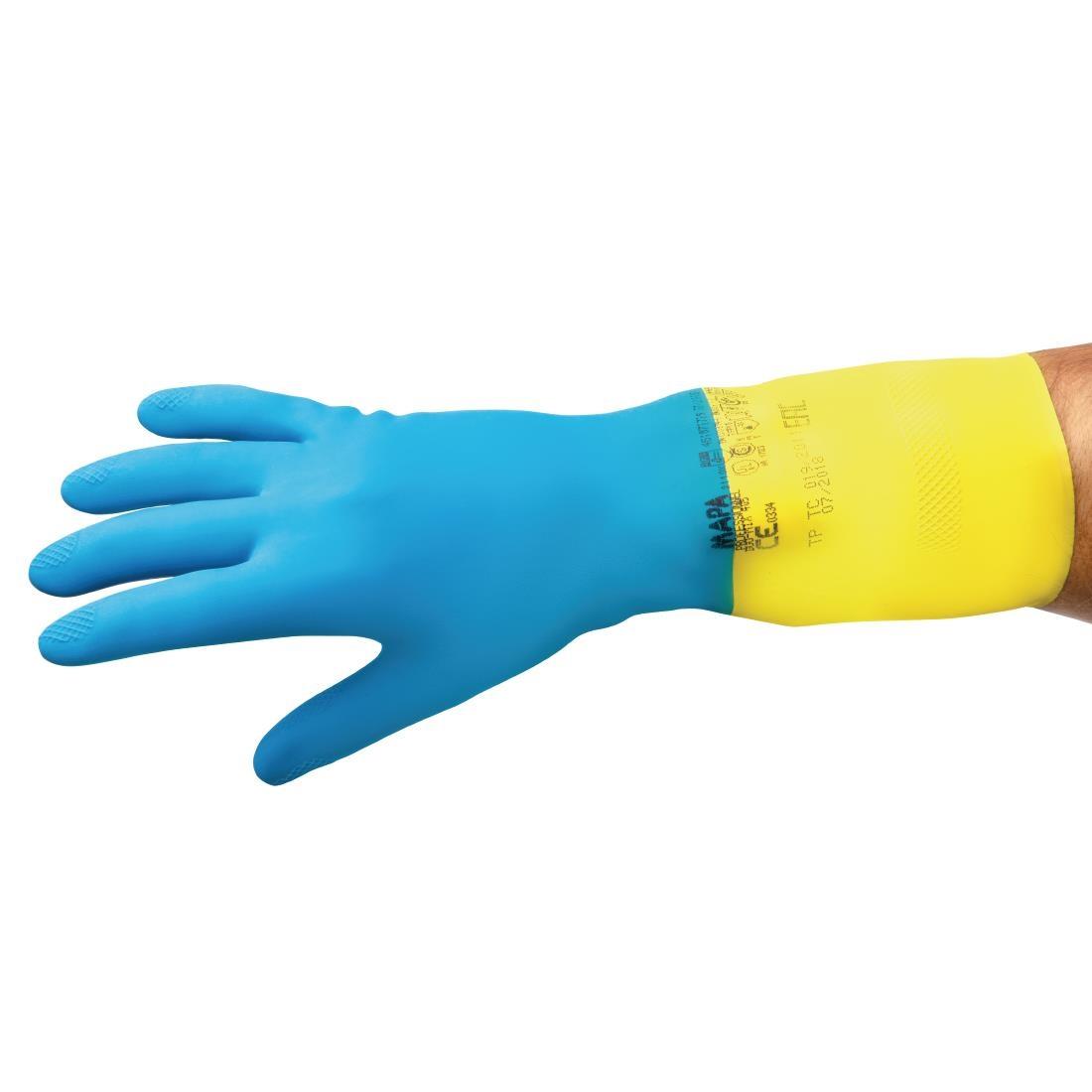 MAPA Alto 405 Liquid-Proof Heavy-Duty Janitorial Gloves Blue and Yellow Extra Large - FA296-XL  - 7