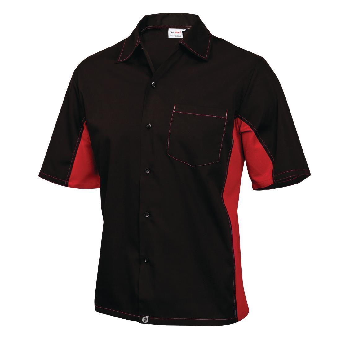 Chef Works Unisex Contrast Shirt Black and Red 2XL - A952-XXL  - 2