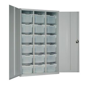 18 Tray High-Capacity Storage Cupboard - Grey with Transparent Trays - HR687 - 1