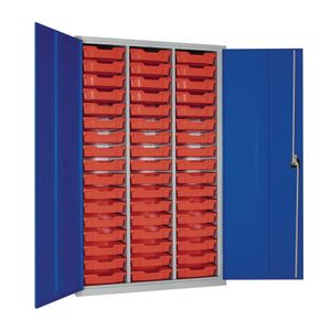 51 Tray High-Capacity Storage Cupboard - Blue with Red Trays - HR668 - 1