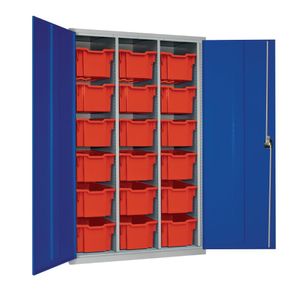 18 Tray High-Capacity Storage Cupboard - Blue with Red Trays - HR692 - 1