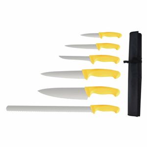 Vogue Yellow Handle 6 Piece Knife Set with Wallet - S852 - 1
