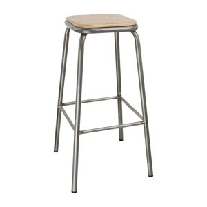 Bolero Galvanised Steel High Stools with Wooden Seatpad (Pack of 4) - DE479 - 1