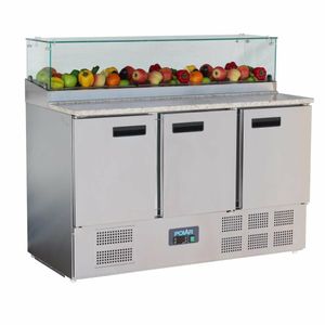 Polar G-Series 3 Door Pizza Prep Counter with Glass Sneeze Guard 436Ltr - 1