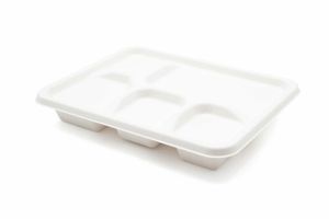 5 Compartment Bagasse Meal Tray Lid (Case of 400) - 3