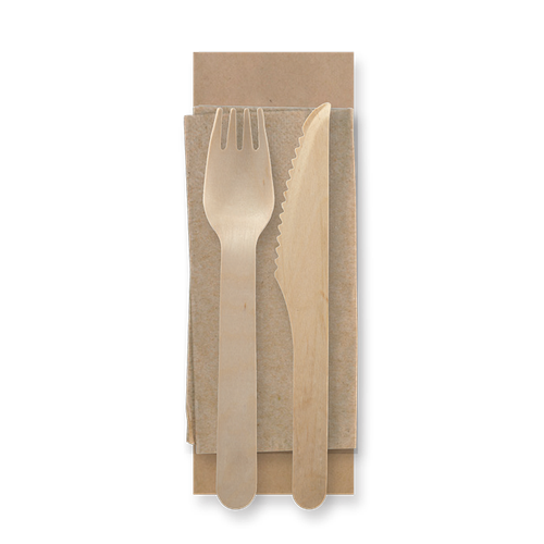 BioPak 16cm Coated Wooden Knife, Fork & Napkin Packs | FSC™ Certified (Pack of 250) - HY-16KFN-COATED-250-UK - 2