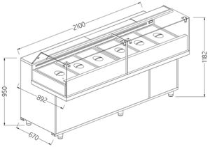 Diamond VB21XG/R2 Saladette Snack Bain Marie Display Counter with Understorage, 2100mm - VB21XG-R2 - 1